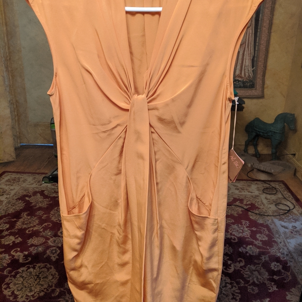 Ali Ra cravat silk tangerine dress 8 NWT